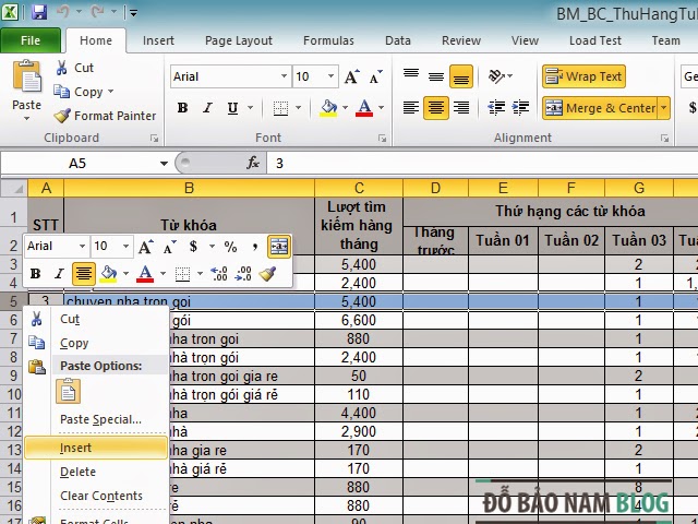 Cách thêm dòng trong Excel