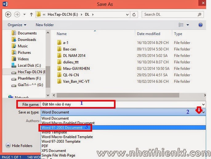 Hướng dẫn lưu văn về định dạng 2003 từ Word 2013 - 2010 - 2007 
