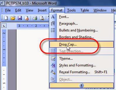 Cách tạo chữ cái lớn đầu dòng trong Word 2003