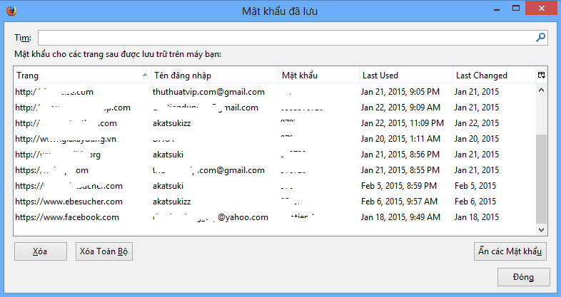 Hiện các mật khẩu đã lưu trên trình duyệt firefox