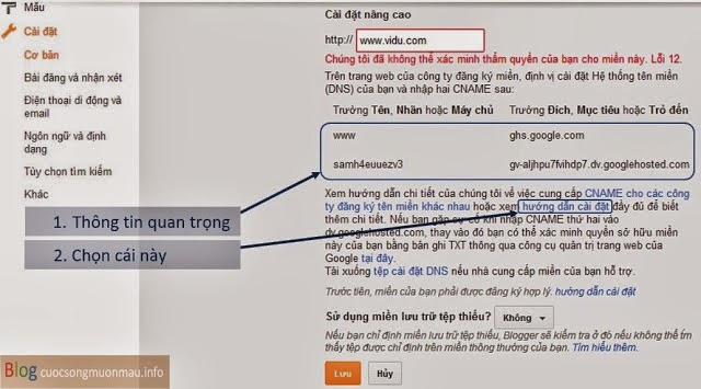 Hướng dẫn cài đặt tên miền cho blogspot