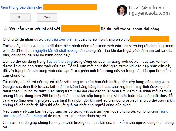 Xử lý khủng hoảng khi Website bị phạt SPAM tác vụ thủ công