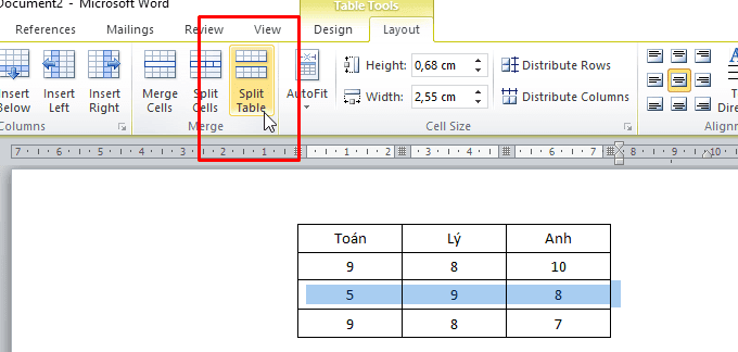 Cách gộp ô, chia tách ô, bảng trong Word 2007, 2010, 2013, 2016