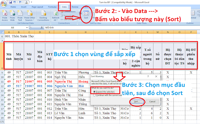 Hướng dẫn lọc dữ liệu và sắp xếp Excel nâng cao chi tiết dể hiểu