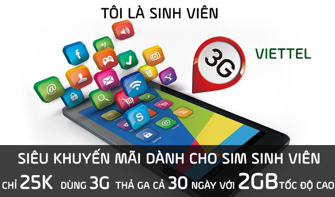 Gói 3G Viettel dành cho Học sinh sinh viên nhiều ưu đãi