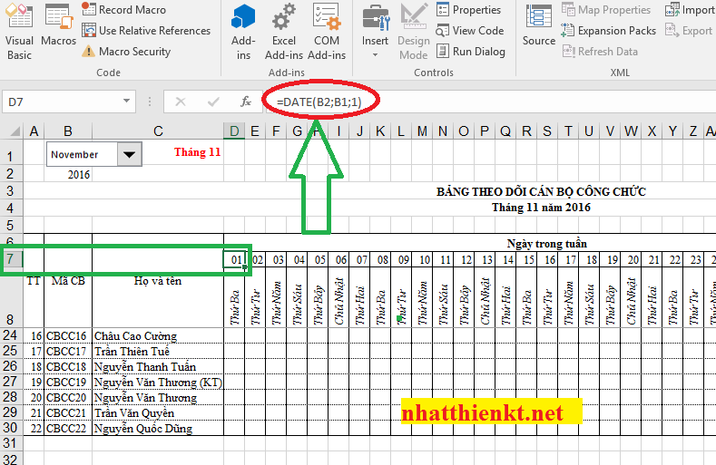 Hướng dẫn tạo lịch (calendar) công tác, theo dõi, chấm công tự động bằng Excel 