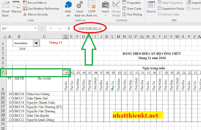 Hướng dẫn tạo lịch (calendar) công tác, theo dõi, chấm công tự động bằng Excel 