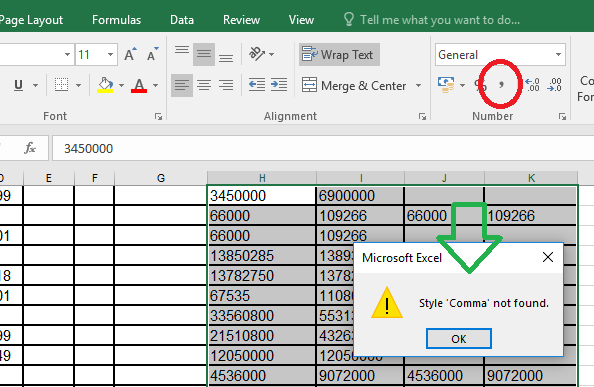 Lỗi Style comma not found Excel 2016 2007 2010 2013