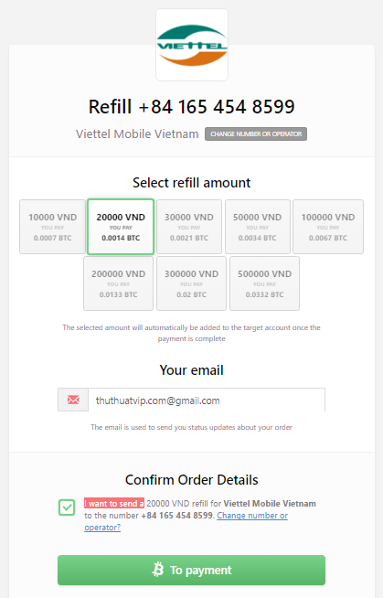 Website chấp nhận mua thẻ điện thoại trực tuyến bằng bitcoin
