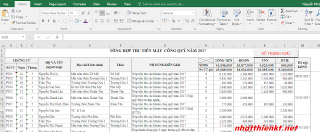 Quản lý thu công quỹ xã phường bằng Excel [Nhatthiekt.net]