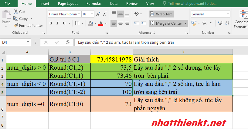 Excel 2016 - Hàm làm tròn (round) bài tập đơn giản