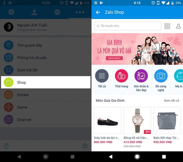 Mua sắm trên Zalo shop