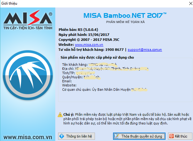 Cập nhật phần mềm kế toán xã Misabamboo.net 2017 R5.0.0.4 ngày 15/6/2017