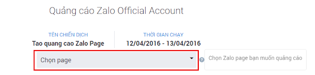 chạy quảng cáo trên Zalo Page