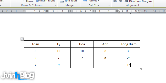 Cách tính toán trong bảng Word 2007, 2010, 2013, 2016 FULL