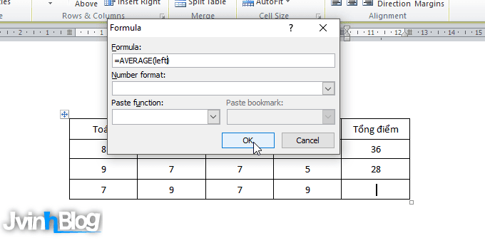 Cách tính toán trong bảng Word 2007, 2010, 2013, 2016 FULL