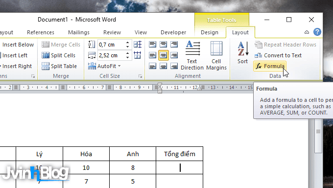 Cách tính toán trong bảng Word 2007, 2010, 2013, 2016 FULL