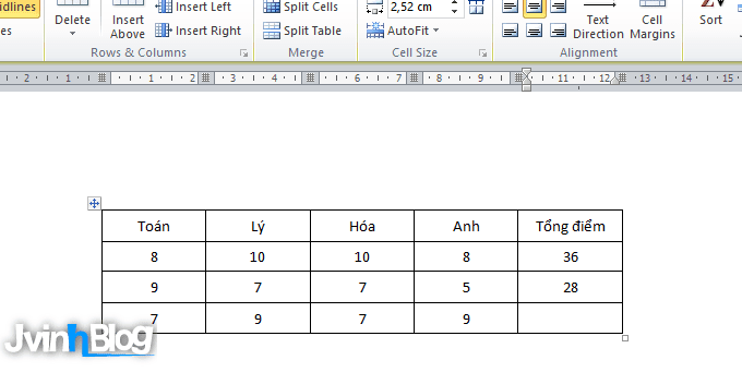 Cách tính toán trong bảng Word 2007, 2010, 2013, 2016 FULL