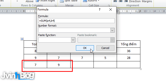 Cách tính toán trong bảng Word 2007, 2010, 2013, 2016 FULL