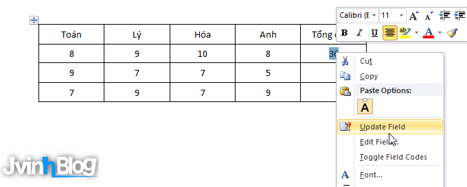 Cách tính toán trong bảng Word 2007, 2010, 2013, 2016 FULL