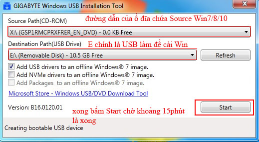 Gigabyte windows usb installation tool