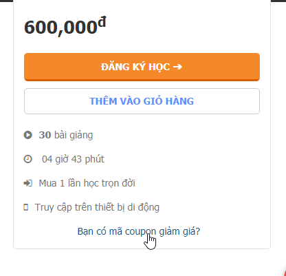 Coupon giảm giá 40% tất cả khóa học của Unica