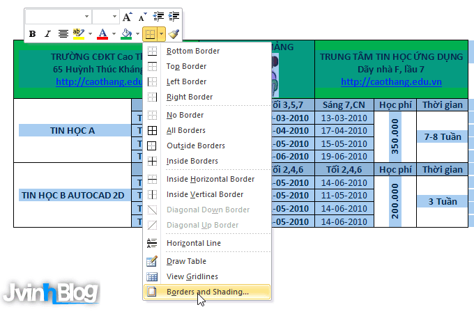 bài tập tạo bảng trong Word chi tiết nhất (#1)