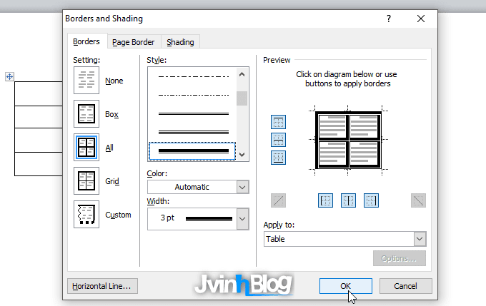 Cách tạo đường viền cho bảng trong Word 2007, 2010, 2013, 2016