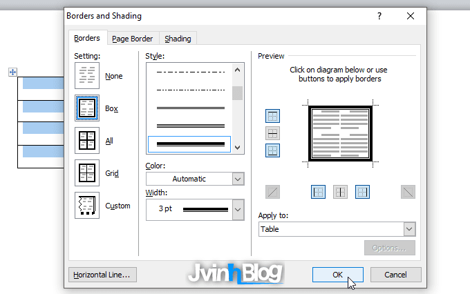 Cách tạo đường viền cho bảng trong Word 2007, 2010, 2013, 2016