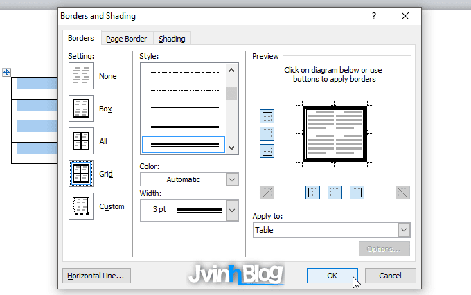 Cách tạo đường viền cho bảng trong Word 2007, 2010, 2013, 2016