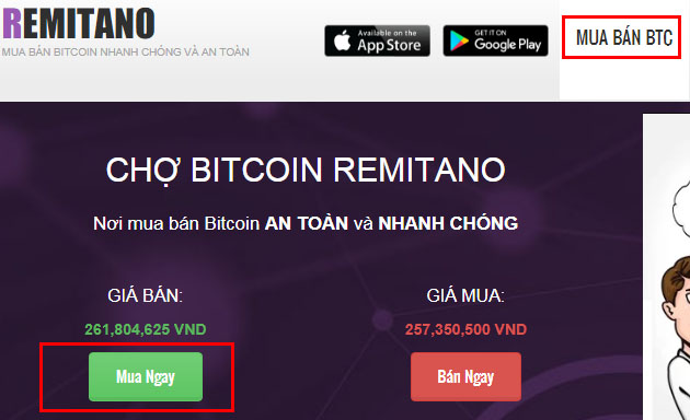 mua bitcoin trên remitano