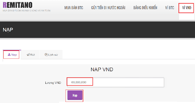 nạp tiền vào remitano