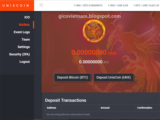 Deposit Bitcoin (BTC) mua unix