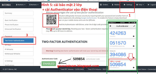 Nâng cấp bảo mật 2 yếu tố trên Bittrex