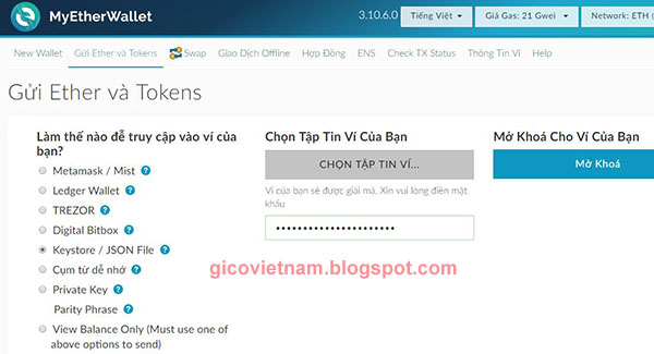 Cách đăng nhập vào ví MyEtherWallet bằng Keystore