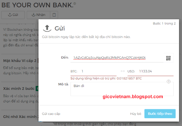 gửi bitcoin từ blockchain