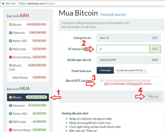 hướng dẫn mua Bitcoin trên santienao