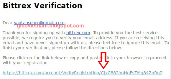 Xác nhận Email đăng ký Bittrex